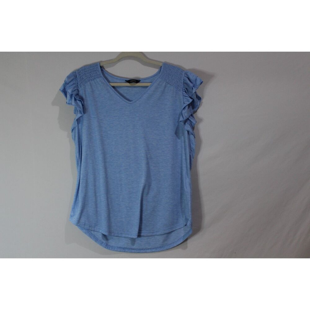 Blue Casual Ruffle Sleeve V-Neck Tee XL